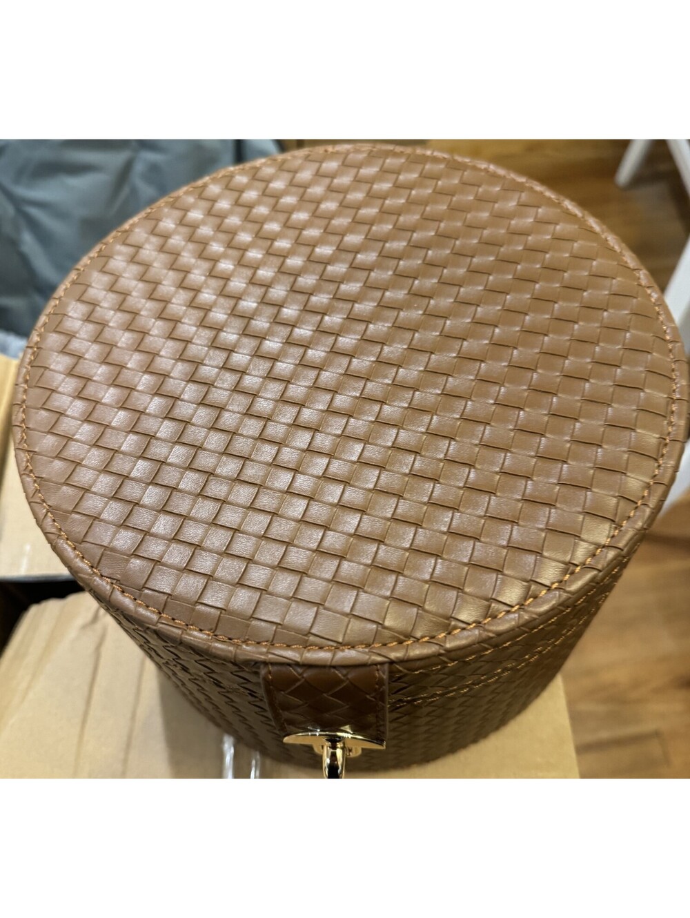 ELPMD Round Leather Coffee Brown Hat Box 10" Round